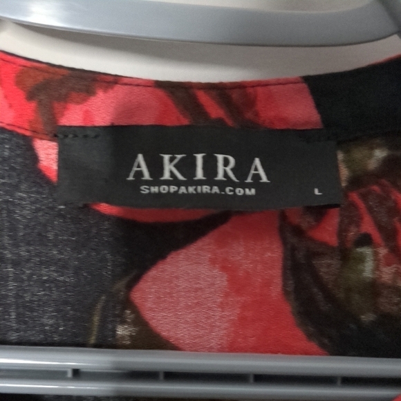 Akira Tunic Dress Black Rose Long Sleeve Key Hole Neckline Party Hi Low Size L - Picture 6 of 8